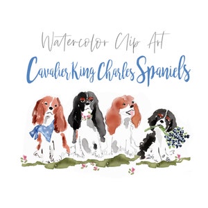 Cavalier King Charles Spaniels, Watercolor Dogs Clip Art, Watercolor Pet Portrait, Spaniel Printable, Cavalier Wall Art,King Charles Spaniel