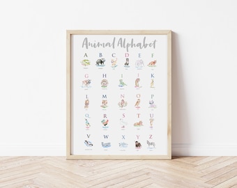 Animal Alphabet Poster, Alphabet Flash Card, Alphabet Nursery Art Gender Neutral, Animal Alphabet Sign, Preschool Printables Animals Zoo