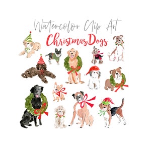 Watercolor Dogs Clip Art Collection, Watercolor Dogs Large Collection, Watercolor Dogs Clip Art, Christmas Dog, Watercolor Pet Portrait
