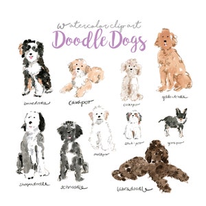 Doodle Dogs Clip Art Collection,Watercolor Dogs,Watercolor Clip Art,Watercolor Pet Portrait, Golden Doodle Clip Art, Golden Doodle Printable