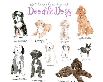 Doodle Dogs Clip Art Collection,Watercolor Dogs,Watercolor Clip Art,Watercolor Pet Portrait, Golden Doodle Clip Art, Golden Doodle Printable