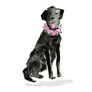 Clipart di labrador nero, PNG di labrador nero, mamma di labrador nero, labrador nero con ghirlanda floreale, ritratto di labrador nero ad acquerello, adesivo di labrador nero, labrador