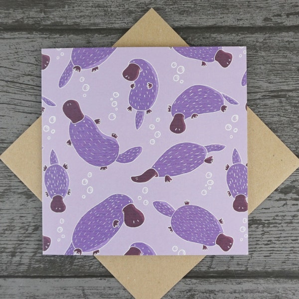 Purple Platypi Cute Platypus Patterned Greetings Birthday / Anniversary / Mothers Day / Fathers Day / Valentines Day Card - Blank inside