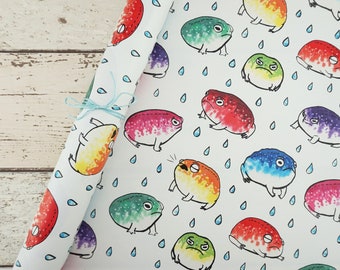Round Rain Frogs Patterned Gift Wrap / Wrapping Paper - 3 sheets