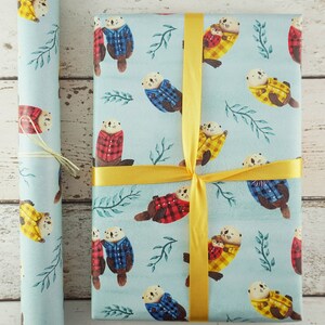 Sea Otters Wearing Plaid Gift Wrap / Wrapping Paper - 3 Sheets image 7