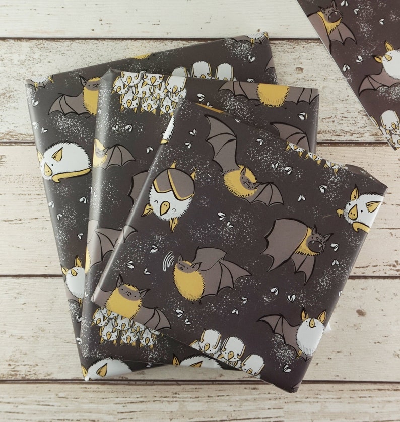 Cadeaupapier met dwergvleermuis en hondurese vleermuis spookachtig patroon - 3 vellen afbeelding 5