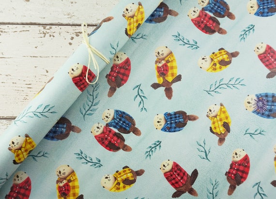 Sea Otters Wearing Plaid Gift Wrap / Wrapping Paper - Cute Otters Holding Hands!