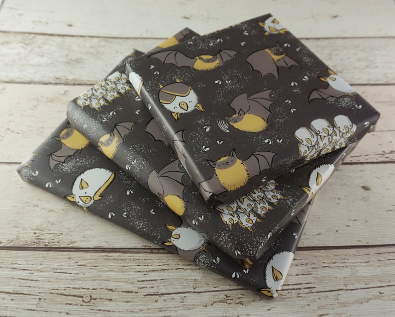 Cadeaupapier met dwergvleermuis en hondurese vleermuis spookachtig patroon - 3 vellen afbeelding 6