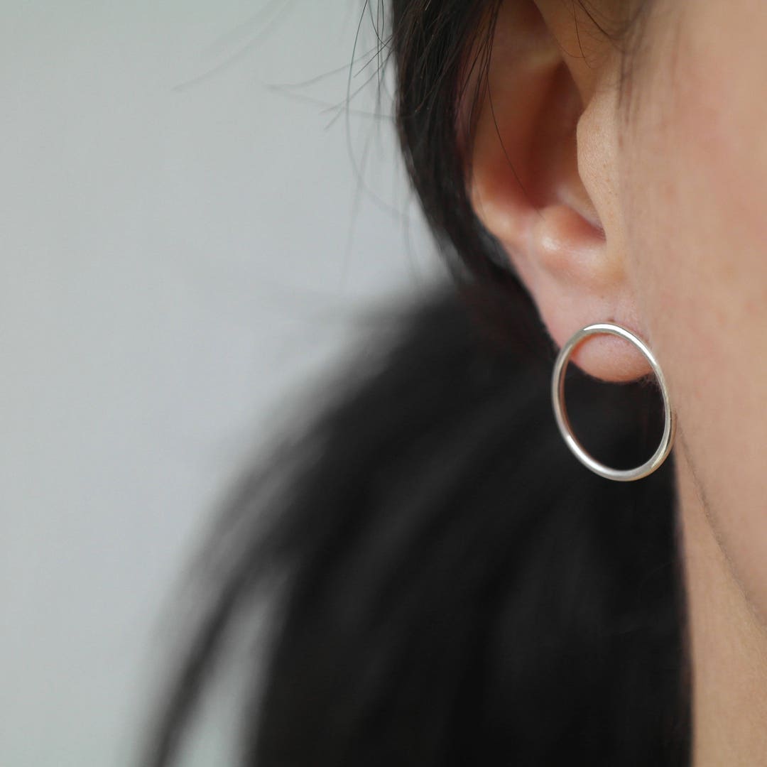 Big Circle Earrings Sterling Silver Earrings Minimalist - Etsy