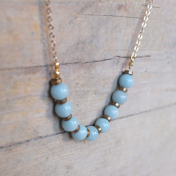 Mint necklace green minimal necklace blue jewelry Amazzonite stones - NINA