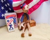 Primitive  Bear, Patriotic Americana Doll,Folk Art Bear With Crown, Red White Blue, Summer Decor,Veterans Day
