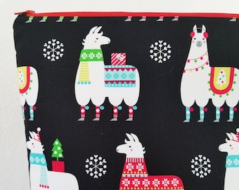 CHOOSE SIZE Alpaca Zipper Pouch  Adorable Llama Knitting Project Bag  Cute Camera Bag