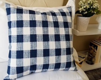 One Dark Blue Pillow Cover, Buffalo Check Pillow, Blue Plaid Pillow Cover, Navy Plaid Pillow Sham, Farmhouse Pillow, 18 x 18 Sham 16 x 26