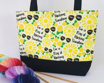 Very Sweary Tote Bag - Crochet Project Bag - Swear Word Bag - Curse Word Bag Yarn Tote Bag - Knitting Project Bag Ray of Sunshine Bag