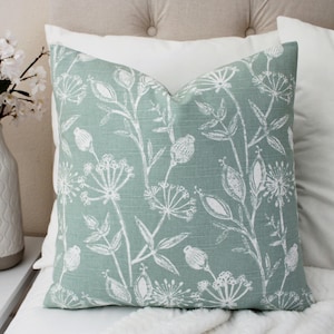 One Green Pillow Cover, Floral Pillow Sham, Green Throw Pillow, Green Decorative Pillow, Flower Pillow Cover, Zipper Pillow Cover image 1
