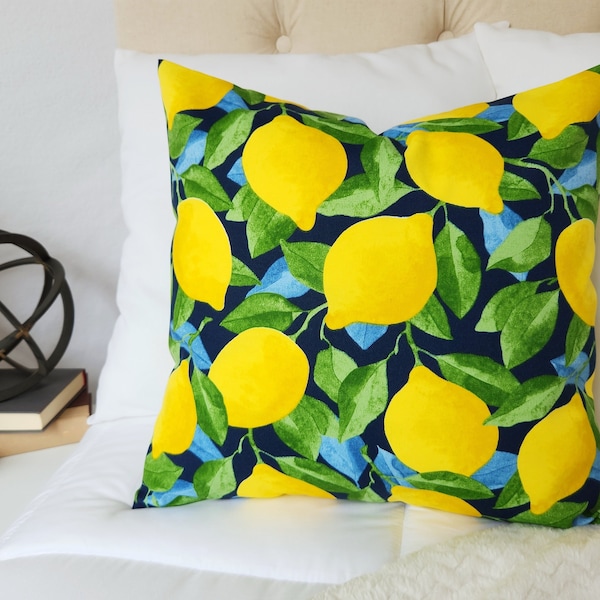 OUTDOOR One Lemon Pillow Cover - Yellow Pillows - Patio Pillow Covers - Outdoor Pillow Covers - Citrus Throw Pillows - Pillow Cover Custom