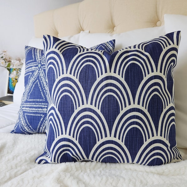 One Dark Blue Pillow Cover, Navy Geometric Pillow Sham, Blue Throw Pillow, Blue Couch Pillow 12 x 16 Pillow 12 x 18 Pillowcase 18 x 18 Sham