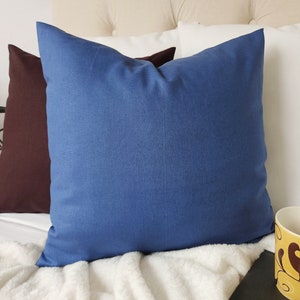 Blue Decorative Pillow Cover, Blue Pillow Cover, Linen Pillow Cover, Medium Blue Linen Pillow, Custom Pillows, 16 x 16 Pillows 18 x 18