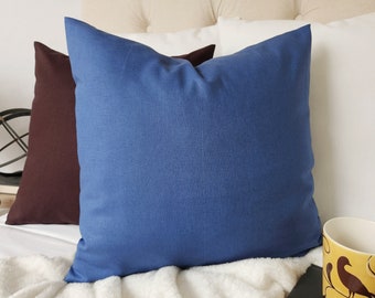 Blue Decorative Pillow Cover - Blue Pillow Cover - Linen Pillow Cover - Medium Blue Linen Pillow - Custom Pillows - 16 x 16 Pillows 18 x 18