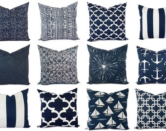 Navy Outdoor Pillow Etsy