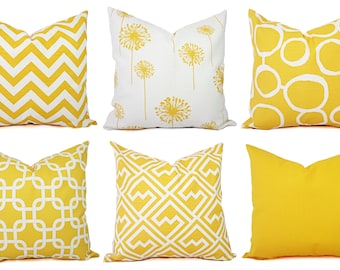 Yellow couch pillows | Etsy Yellow lumbar pillow | Etsy