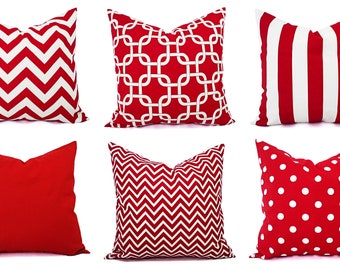 red sofa pillows