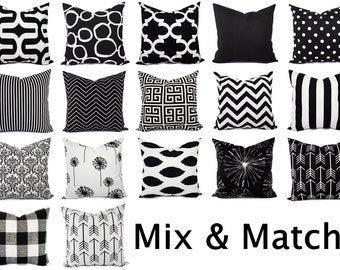 black and white check outdoor pillows