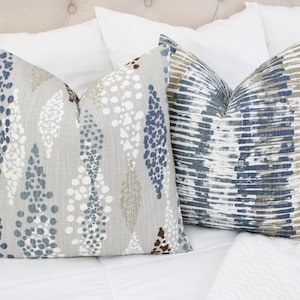 One Blue and Grey Pillow Cover, Blue Decorative Pillow Cover, Modern Pillow Cover, Blue and Brown Pillow, Taupe Throw Pillow Cover