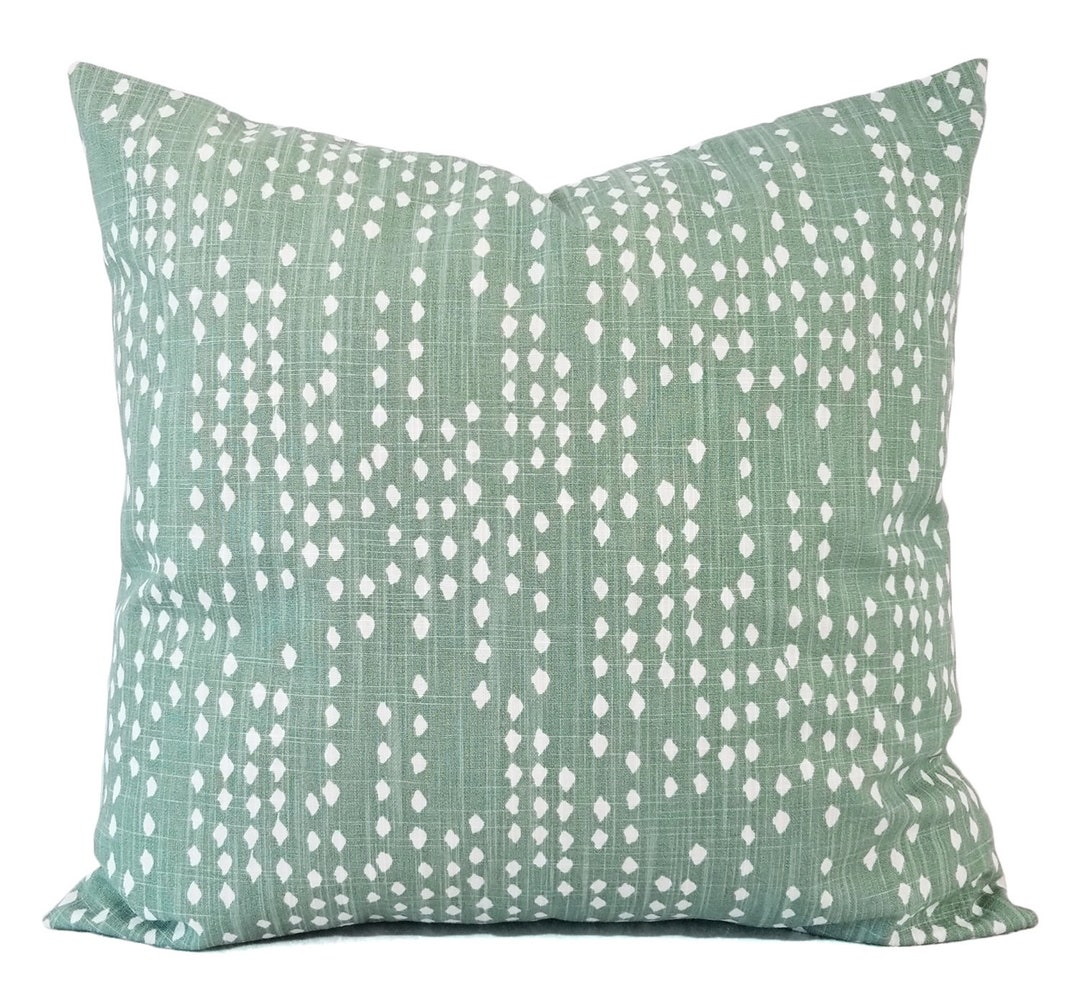 Two Soft Blue Green Decorative Pillow Covers, Cream and Green Throw