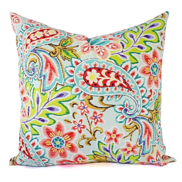 Paisley Pillow Covers - Outdoor Pillow Cover - Pink Pillow Covers - Floral Pillow Cover - Teal Pillow Cover - Blue and Pink Pillow Sham