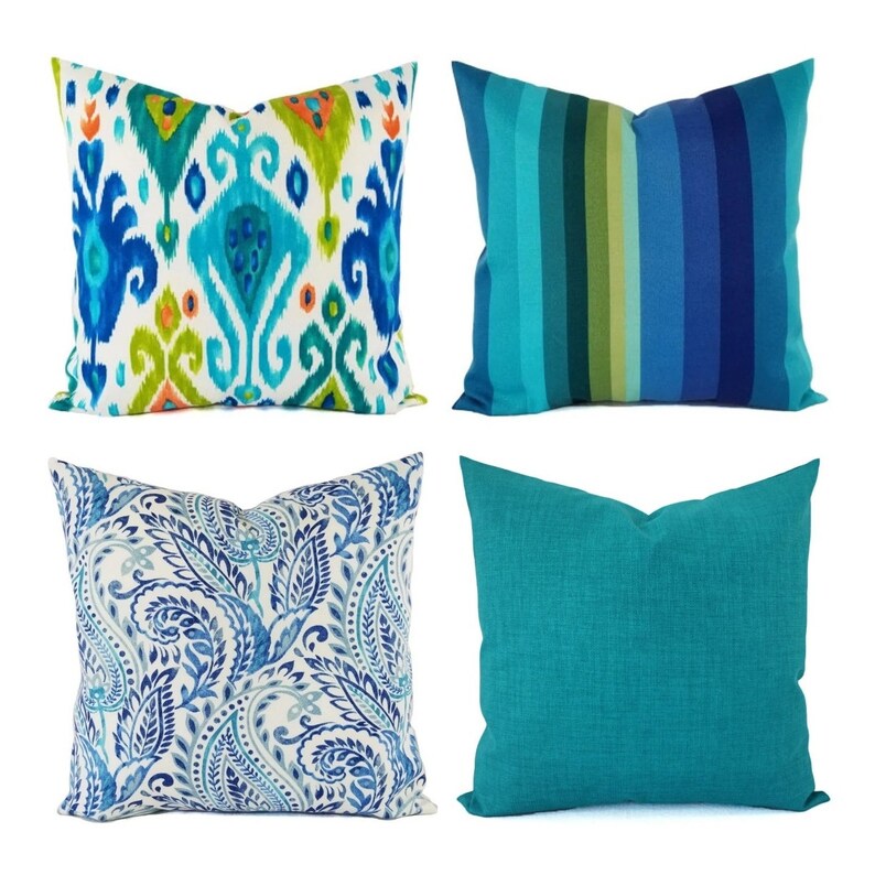 Two OUTDOOR Pillow Covers Throw Pillow Cover Blue Throw Etsy