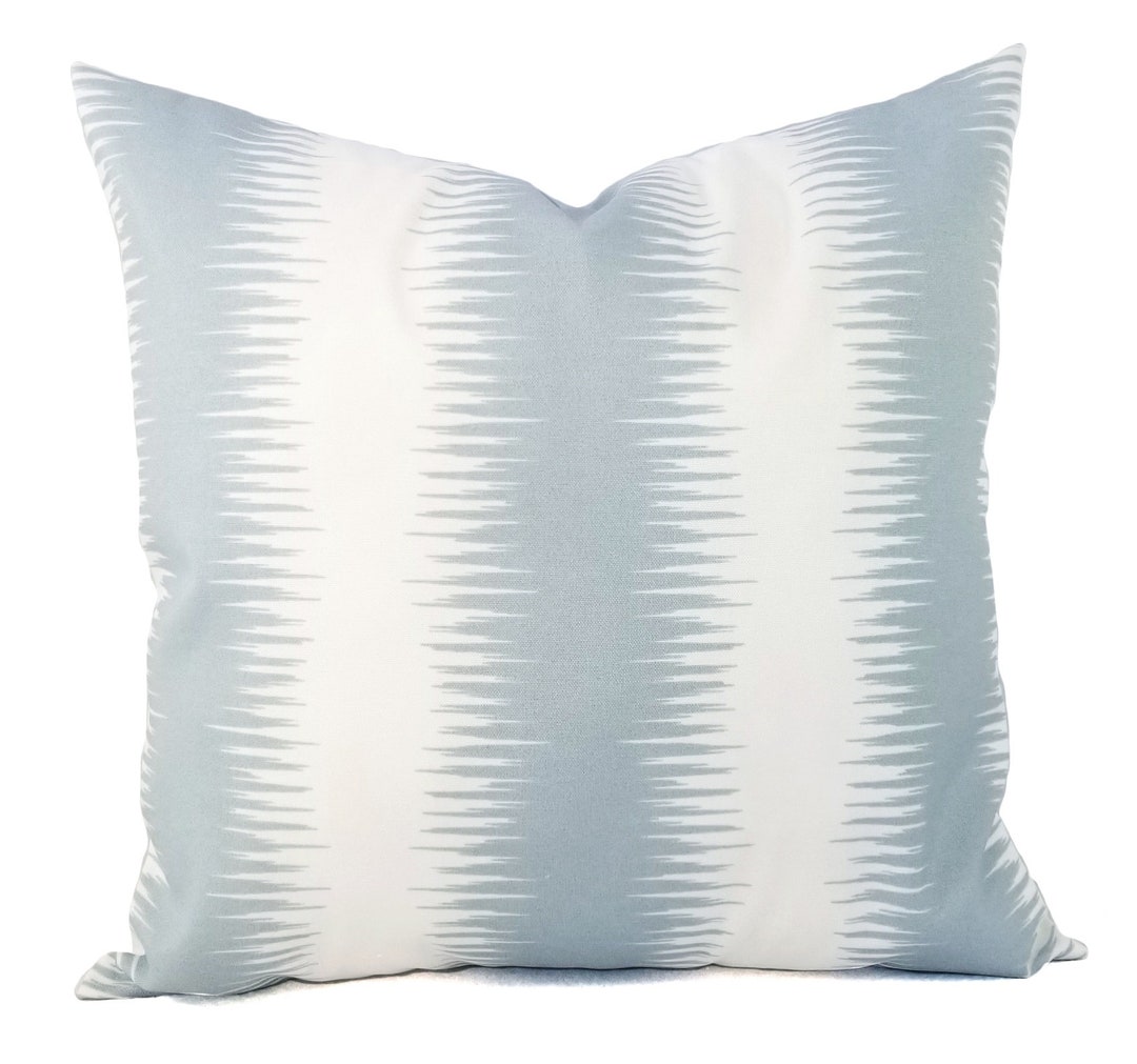 Two OUTDOOR Pillow Covers Striped Pillows Blue Patio Pillows Blue