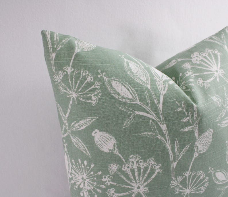 One Green Pillow Cover, Floral Pillow Sham, Green Throw Pillow, Green Decorative Pillow, Flower Pillow Cover, Zipper Pillow Cover image 5