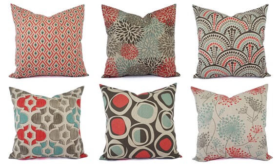 Decorative Pillow Orange Brown And Blue Decorative Pillow Etsy