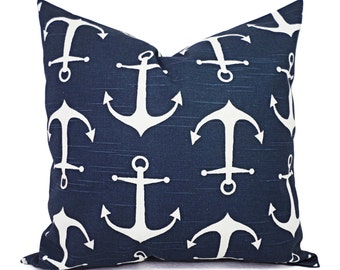 Two Blue Pillows - Nautical Pillow Covers - Two Navy Anchor Throw Pillow Covers - Nautical Pillow - Navy Accent Pillow - Navy Pillow Sham