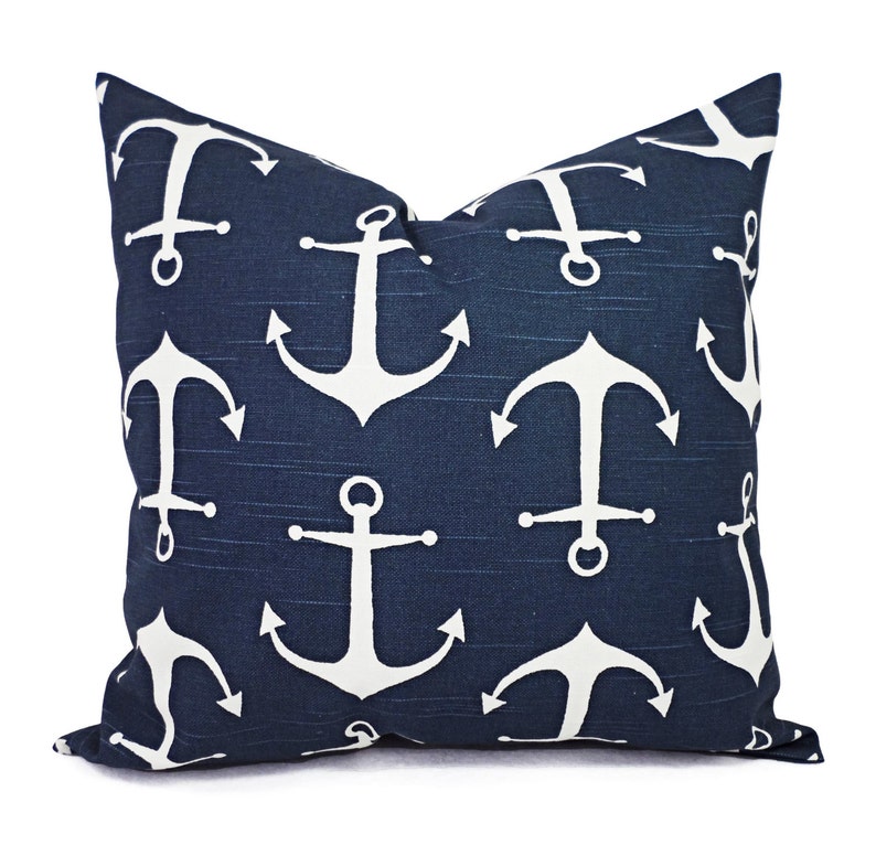 Two Blue Pillows Nautical Pillow Covers Two Navy Anchor Etsy