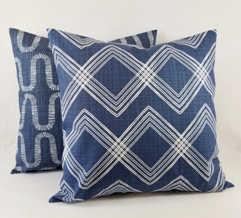 One Blue and White Pillow Cover Blue Pillow Cover Modern Pillow Sham Blue Throw Pillow Blue Custom Pillow Covers Blue Accent Pillow image 7