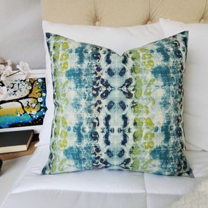 One Blue Ikat Pillow Cover, Blue and Green Ikat Pillow Cover, Blue Pillows, Decorative Pillow, Blue Euro Sham, Green Ikat Pillow image 5