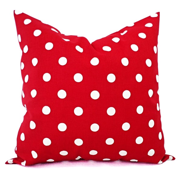 One Red Polka Dot Pillow Cover, Custom Pillow Sham, Red Pillow Cover, Red White 20 x 20 Christmas Pillow Sham, 18 x 18 Holiday Pillow