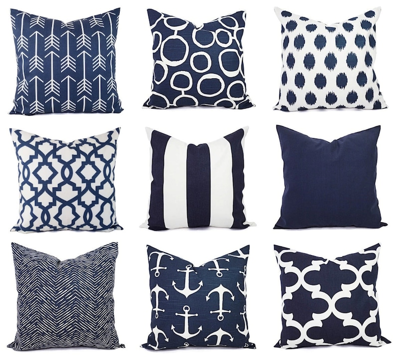 Navy Pillow Covers One Navy and White Throw Pillow Cover Etsy