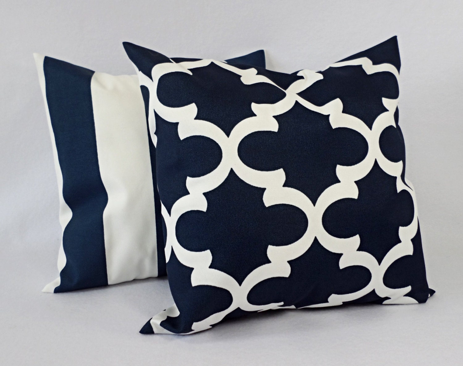 Two OUTDOOR Pillows Navy White Pillow Cover Navy Throw Etsy