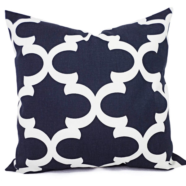 Decorative Pillows - Two Navy Quatrefoil Pillow Covers - Trellis Pillow Cover  - Moroccan Tile Pillow - Trellis Pillow Cover - Blue Pillows