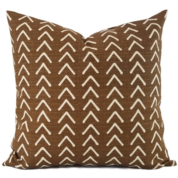 Two Mudcloth Pillow Cover - Caramel Brown Pillow Covers - Custom Pillow Cover, Tribal Pillow Sham, Decorative Pillow, Mud Cloth Pillow Cover