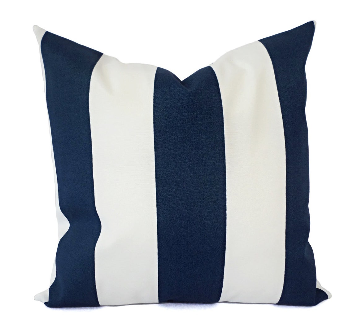 Two OUTDOOR Pillows Striped Pillow Cover Navy Pillow Cover Etsy