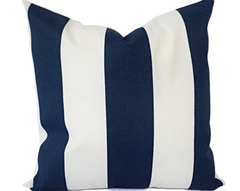 Two OUTDOOR Pillows - Striped Pillow Cover - Navy Pillow Cover - Blue Pillow Cover - 18x18 Pillow Cover - 16x16 Pillows - Patio Pillow