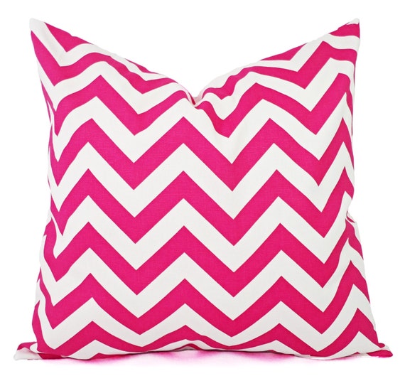Two Chevron Throw Pillow Covers Two Hot Pink And White Etsy