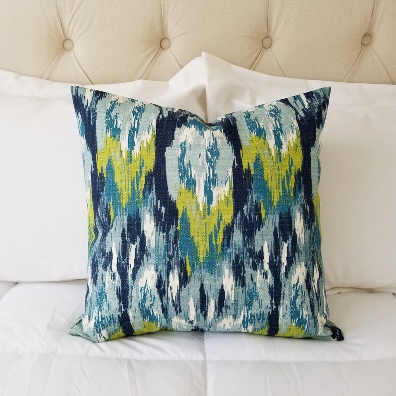 Throw Pillow Covers Two Blue and Green Ikat Covers Blue Etsy