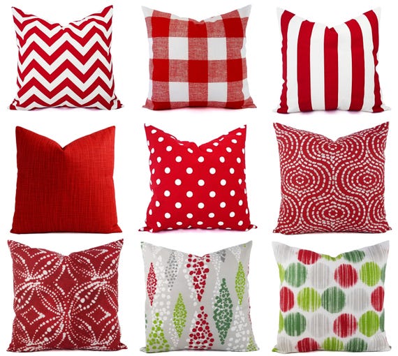 Red and White Pillow Cover, Pillow Cover 20 X 20 Inch, 16 Inch Red