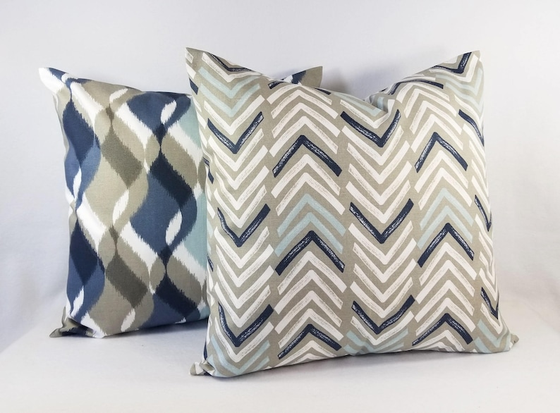 One Blue Pillow Cover Brown Pillow Cover Decorative Pillow Etsy