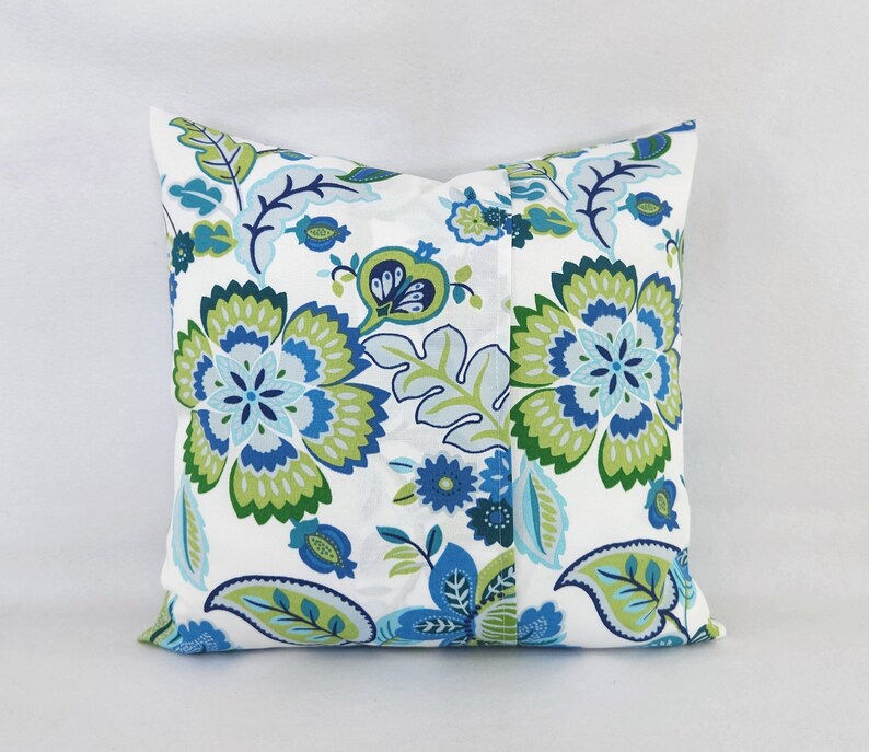 OUTDOOR Two Floral Pillow Covers Blue and Green Pillows Etsy